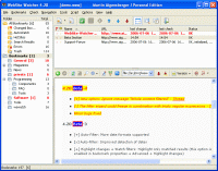 website-watcher main window with folder panel, bookmark list and internal preview